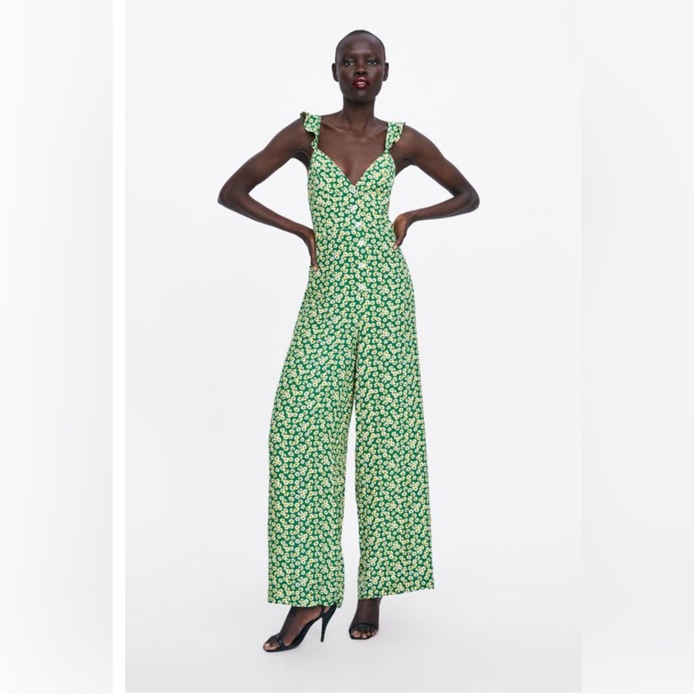 Zara green and yellow floral jumpsuit, Small